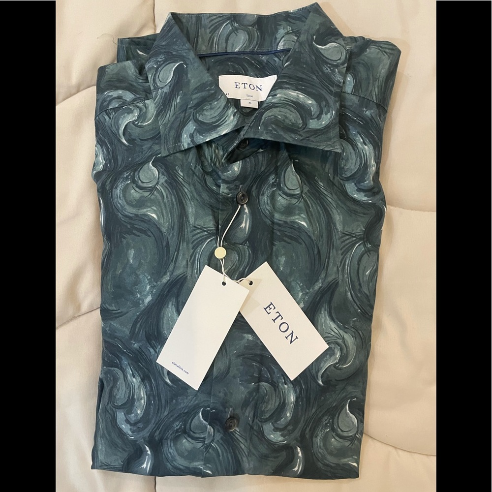 Eton Mens Slim Fit Grey Shirt Size 17/ XL